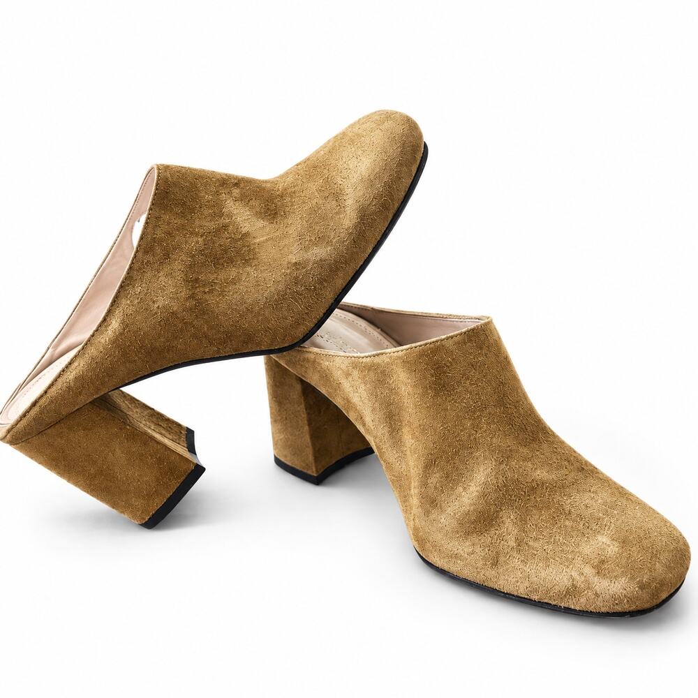 Barneys New York Made in Italy Tan Suede Clog Mules Size 36 Y2K Block Heel